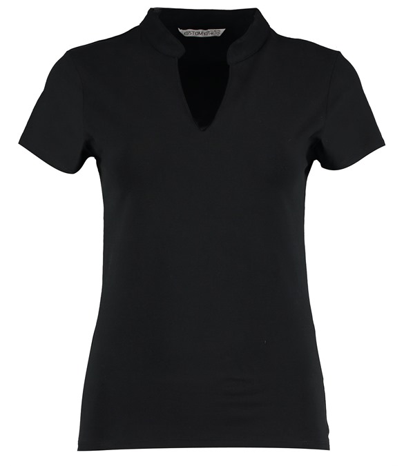 Women's corporate short-sleeved top v-neck mandarin collar (regular fit)