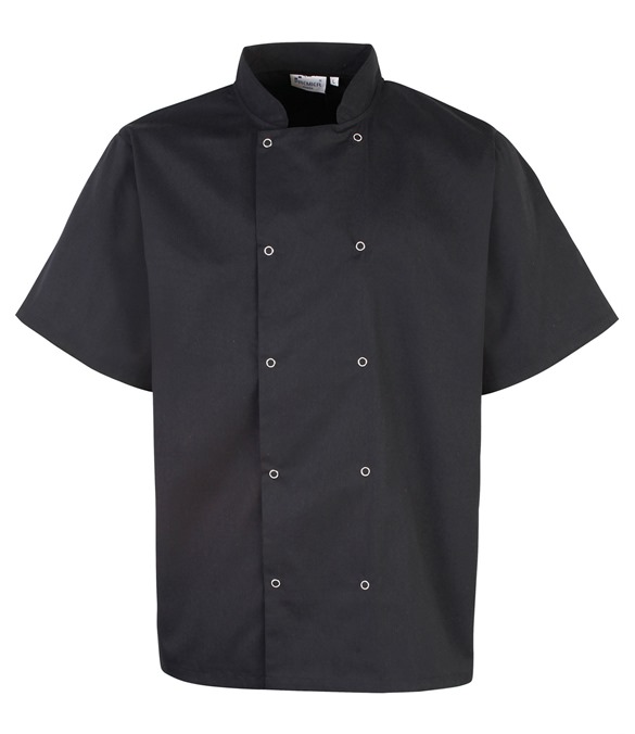 Studded front short sleeve chef&#39;s jacket