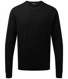 Crew neck cotton-rich knitted sweater